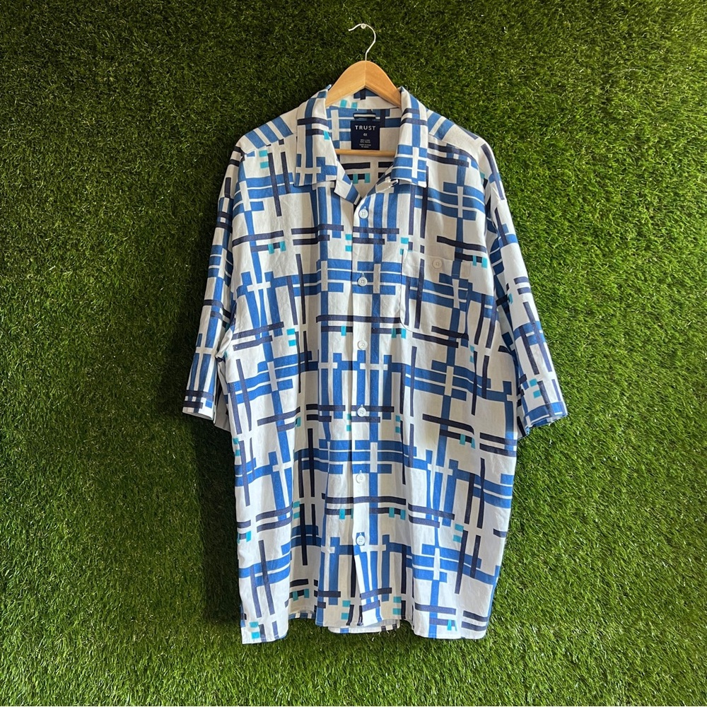 4XL Trust Linen Rayon Blend Short Sleeve Button Up Shirt Big Tall